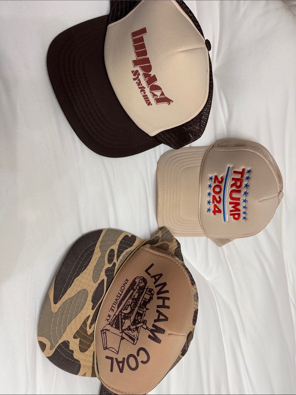 Assorted Men's Trucker Hats two vintage trucker hats Trump hatTan, Brown & Camo